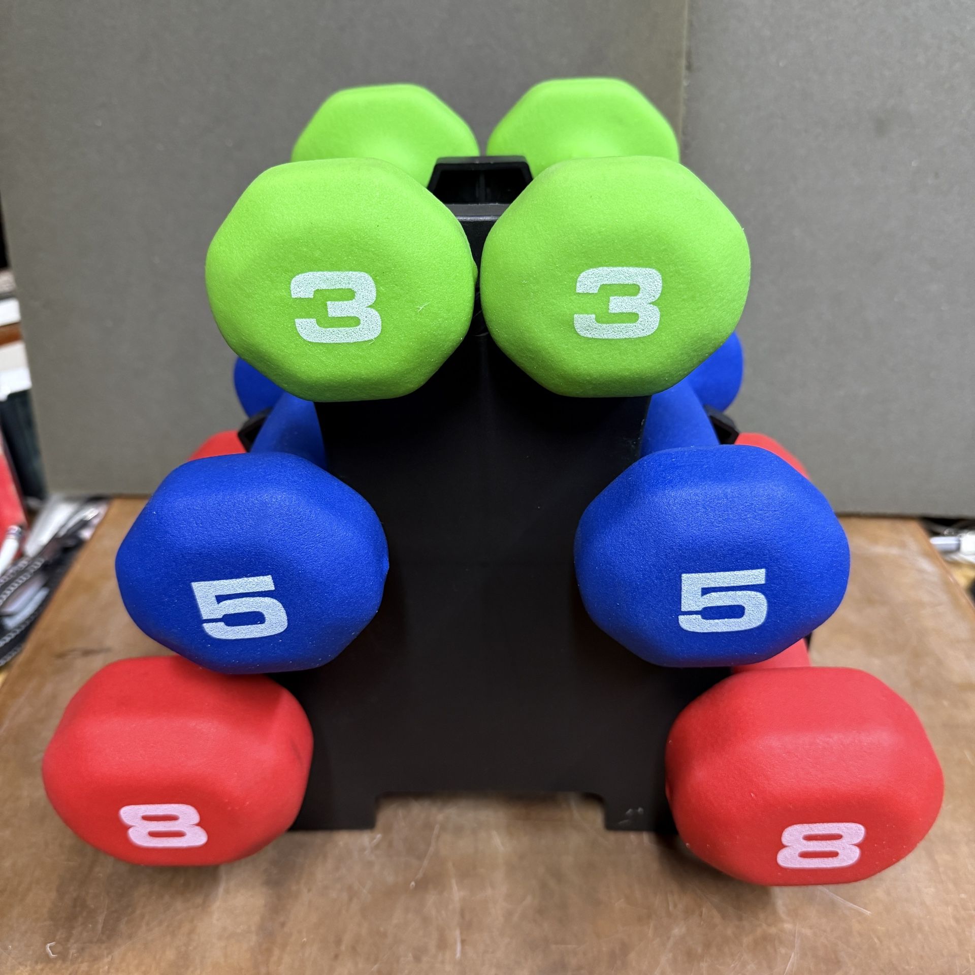 Neoprene Dumbbell Hand Weights, Anti-Slip, Anti-roll, Hex Shape, Set with Stand