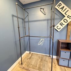 Industrial Pipe Clothing Rack with Wood Base – $125 (Lompoc)