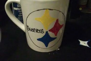 Hand painted wine glasses and mugs.