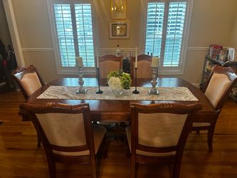 Wood Dining Table with 6 Upholstered Chairs