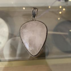 925 Vintage Necklace Pendant, Authentic Rose quartz
