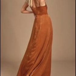 Lulus satin rust orange maxi dress size S