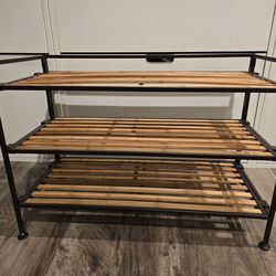 Seville Classics 18.5 in. H 9-Pair 3-Tier Bamboo Resin Slat Metal Frame Stackable Shoe Rack