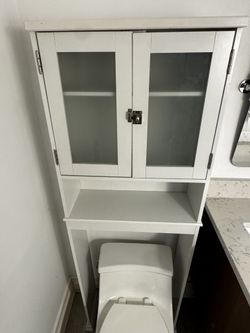 White Bathroom Storage Shelf Unit over Toilet