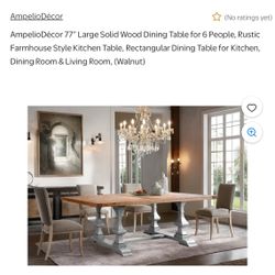 77” Large Solid Wood Dining Table for 6 People, Rustic Farmhouse Style Kitchen Table, Rectangular Dining Table for Kitchen, Dining Room & Living Room,