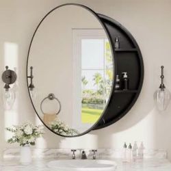 New Bathroom Mirror Cabinet 30 x 30 Black Round Bathroom Medicine Cabinet w/ Mirror Adjustable Shelf