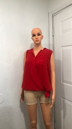 New ZARA BASIC Red Sleeveless Blouse with Tie Hem