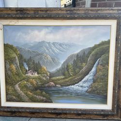 Mountain Scene By: R.Boren Oil Painting