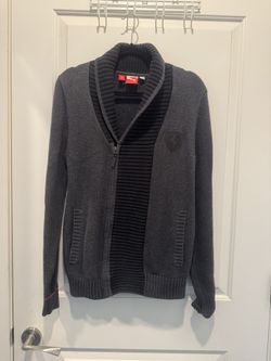 Puma X Ferrari Racing Small Mens Gray Cotton Long Sleeve Full Zip Knit Sweater