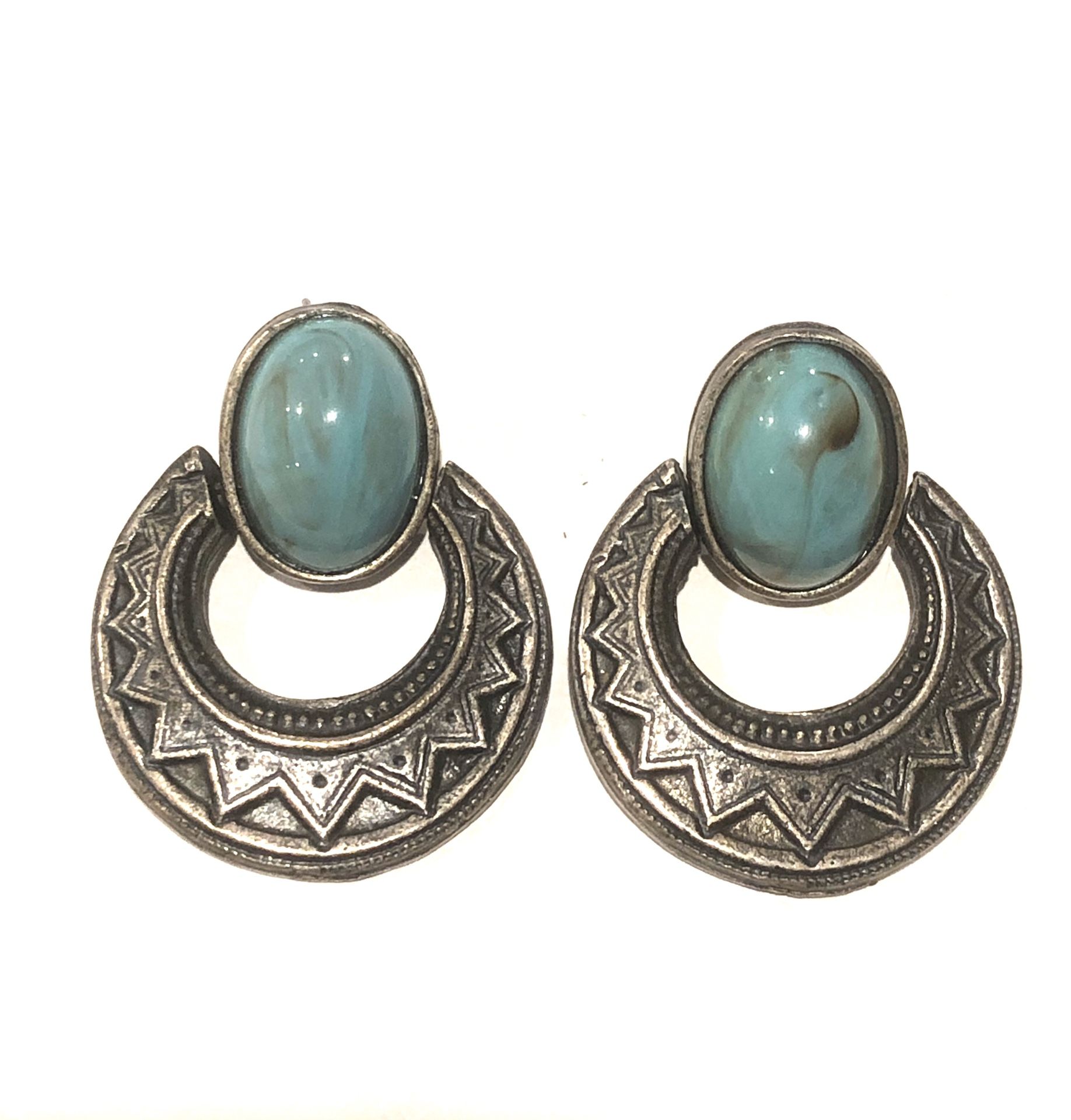 Faux Turquoise pierced earrings costume