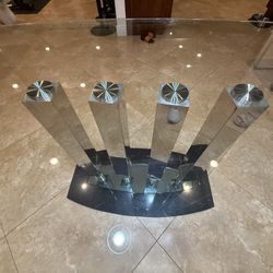 Modern Glass Dining Table with Stainless Steel Base