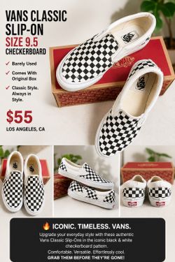 Vans Classic Checkerboard Slip-Ons Size 9.5 • Barely Used • With Original Box