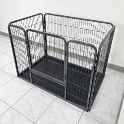 New in Box $110 Heavy Duty Pet Playpen w/ Plastic Tray, Dog Cage Kennel 4 Panels,  L49” x W32” x H35”