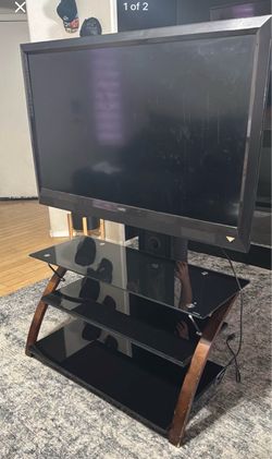 Black Glass TV Stand with Mount and TV