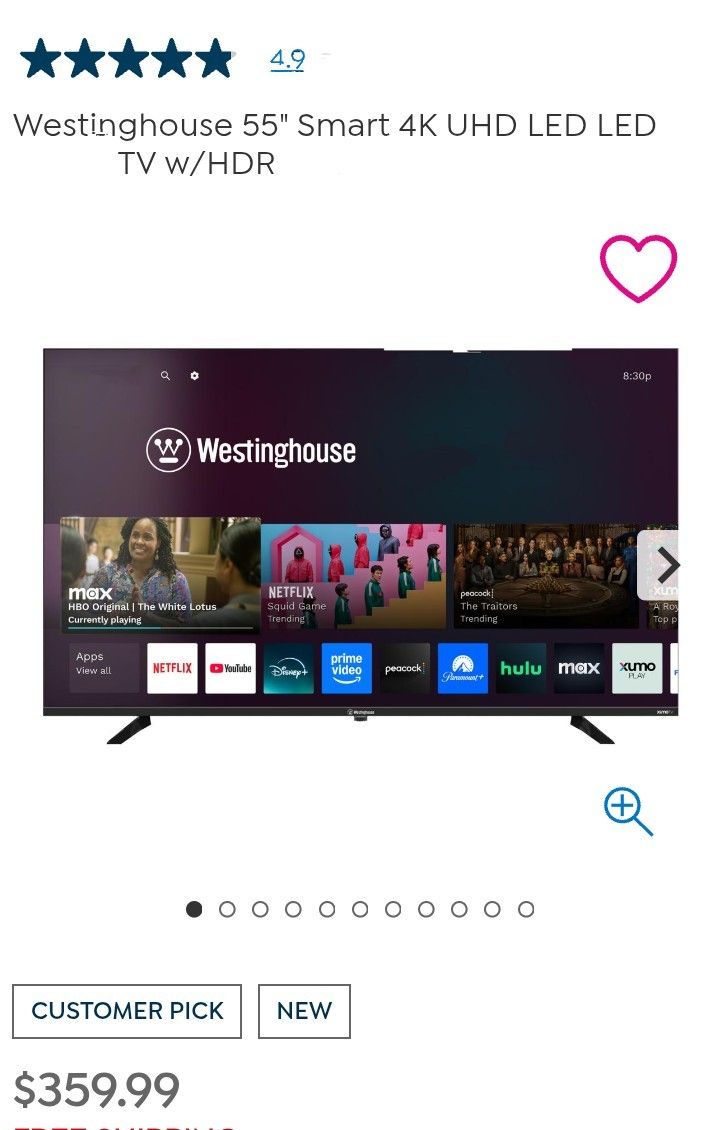 Like New 55' Westinghouse 4k Smart Roku TV
