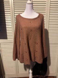 Women’s Mauve Knit Sweater w/ Floral Embellishment - Dusty Pink - Size XS (0-2)