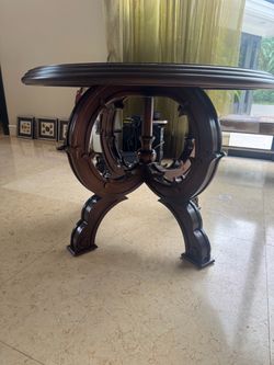 Round Accent Table with Ornate Base – $275