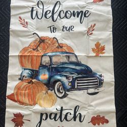 Large Welcome Fall Garden Flag 28 x 40 Truck And Pumpkins Yard Flag, Farmhouse Rustic Harvest Outdoor Fall Decor