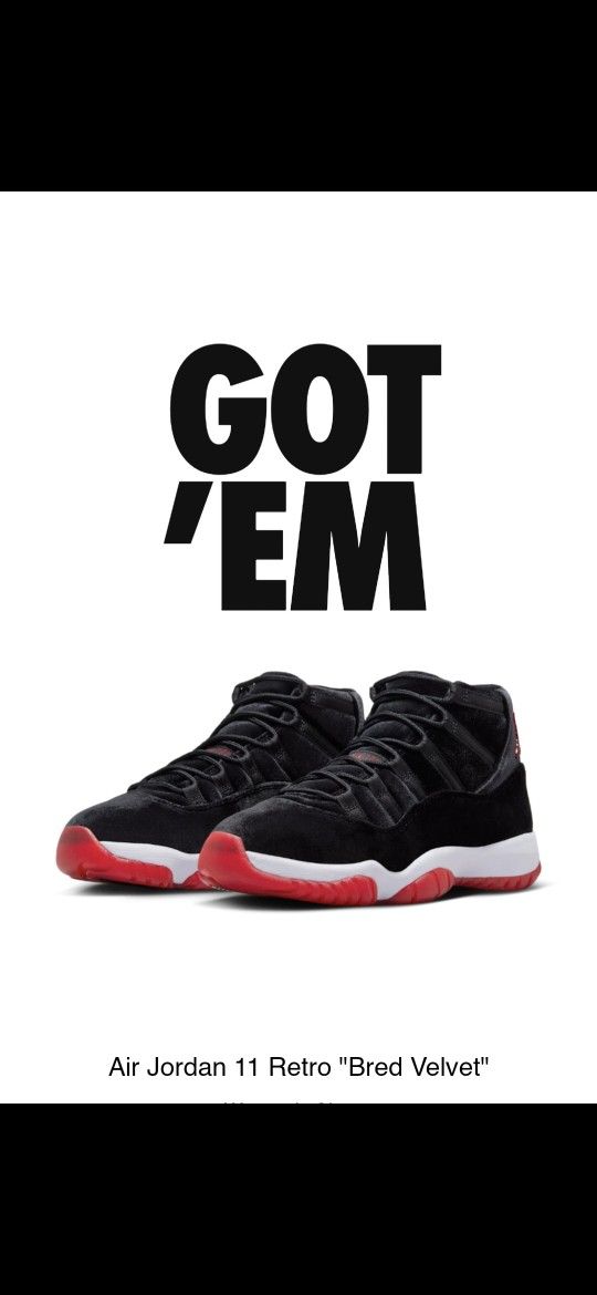 Air Jordan 11 Retro "Bred Velvet" Black, Red And White