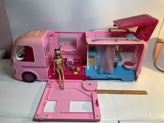 Mattel Barbie Dream Camper RV Pink 2016 Motorhome Pop Out Camping Van Doll, Pets