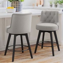 Set of 2 Gray 26.0-in H Counter height Upholstered Swivel Wood Bar Stool