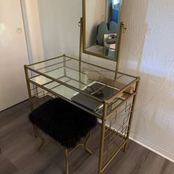 gold and glass vanity/desk 