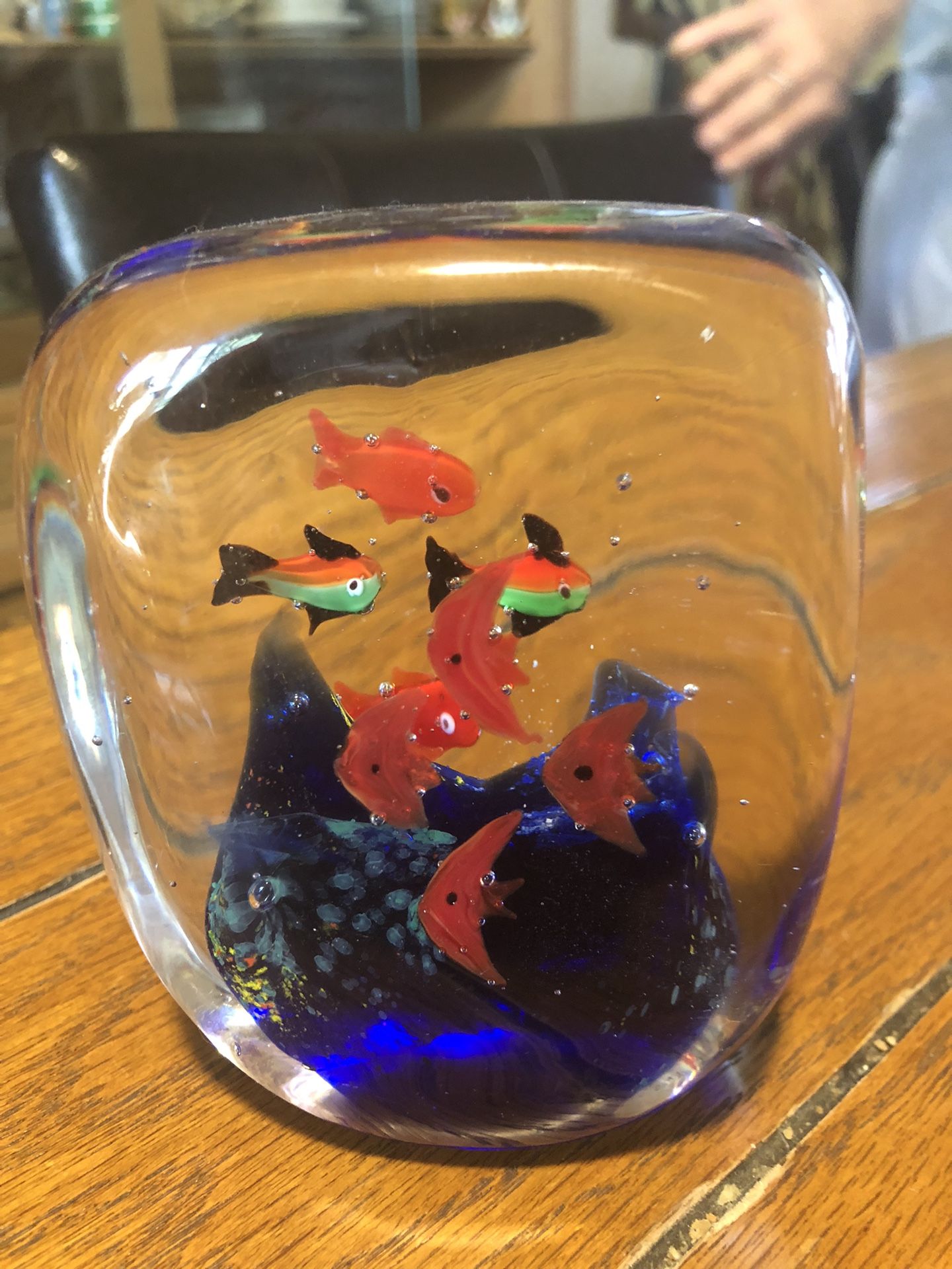 Glass Fish Paperweight 4x3 1/2 Inches 