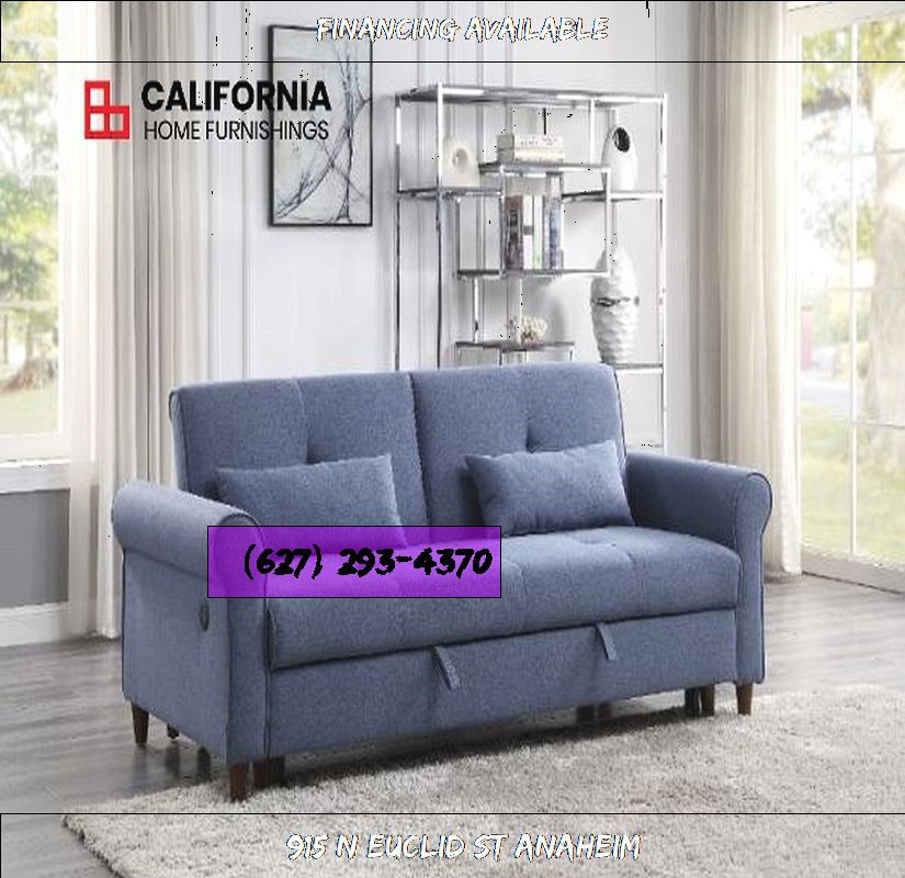 Blue Fabric Sofa W/Sleeper