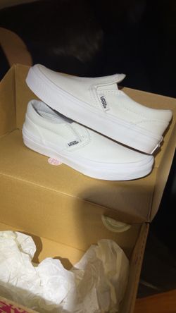 Youth All White Vans Slip Ons 