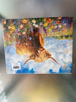 Highland Cow Floral Canvas Wall Art
