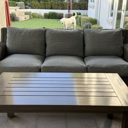 Summer Classics Rustic Modern Oyster Grey Woven Wicker Modern Outdoor Sofa With Brand New Cushions