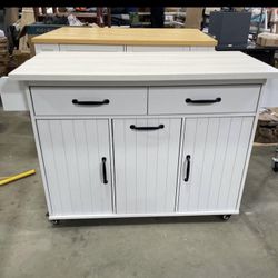 Assembled New Rolling Kitchen Island with Tilt-Out Trash Can Cabinet, Mobile Kitchen Cart Storage