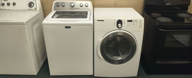 MAYTAG WHITE ELITE TOPLOAD WASHER & SAMSUNG WHITE ELECTRIC DRYER SET