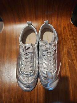 Aldo Silver Metallic Lace-Up Sneakers