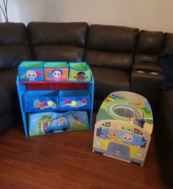 Cocomelon Wheels On The Bus Wooden Activity Table, Recycled and CoComelon Design & Store 6 Bin Toy Storage Organizer