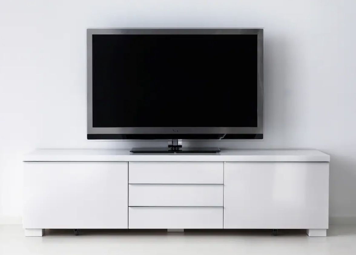 TV Unit With Media Storage - High Gloss White