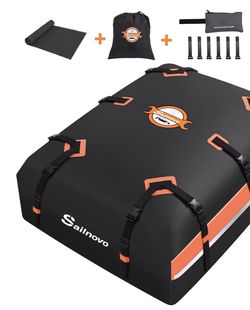 Sailnovo Car Rooftop Cargo Carrier 21 Cubic Feet, Waterproof 1000D PVC Car Roof Bag with Anti-Slip Mat, , Storage Bag, Door Hooks & Tie-Down Strap fit
