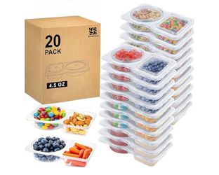 Reusable Snack Containers With Lids,2 Compartment Snackle Box Container,20pcs Snack Pack Containers,Meal Prep Containers,Condiment Containers With Lid