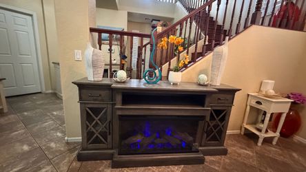 Beautiful Hamilton weahered gray fireplace /tv stand 5 colors of 3D flames