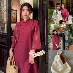 Bundle Traditional Ao Dai & Knot Handbag Flower Tassel- Ao Dai Tet Free Size
