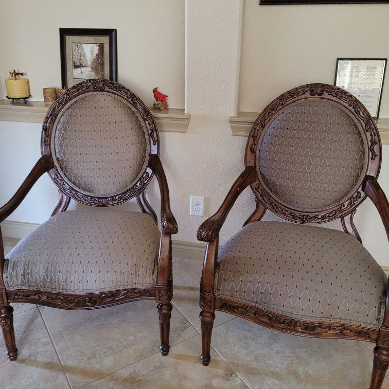 Solid Scrolled Wood Frame Chairs 
