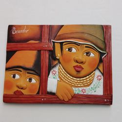 Ecuador 3D Raised Clay Art Tile Handcrafted Mother & Child, Beautiful!