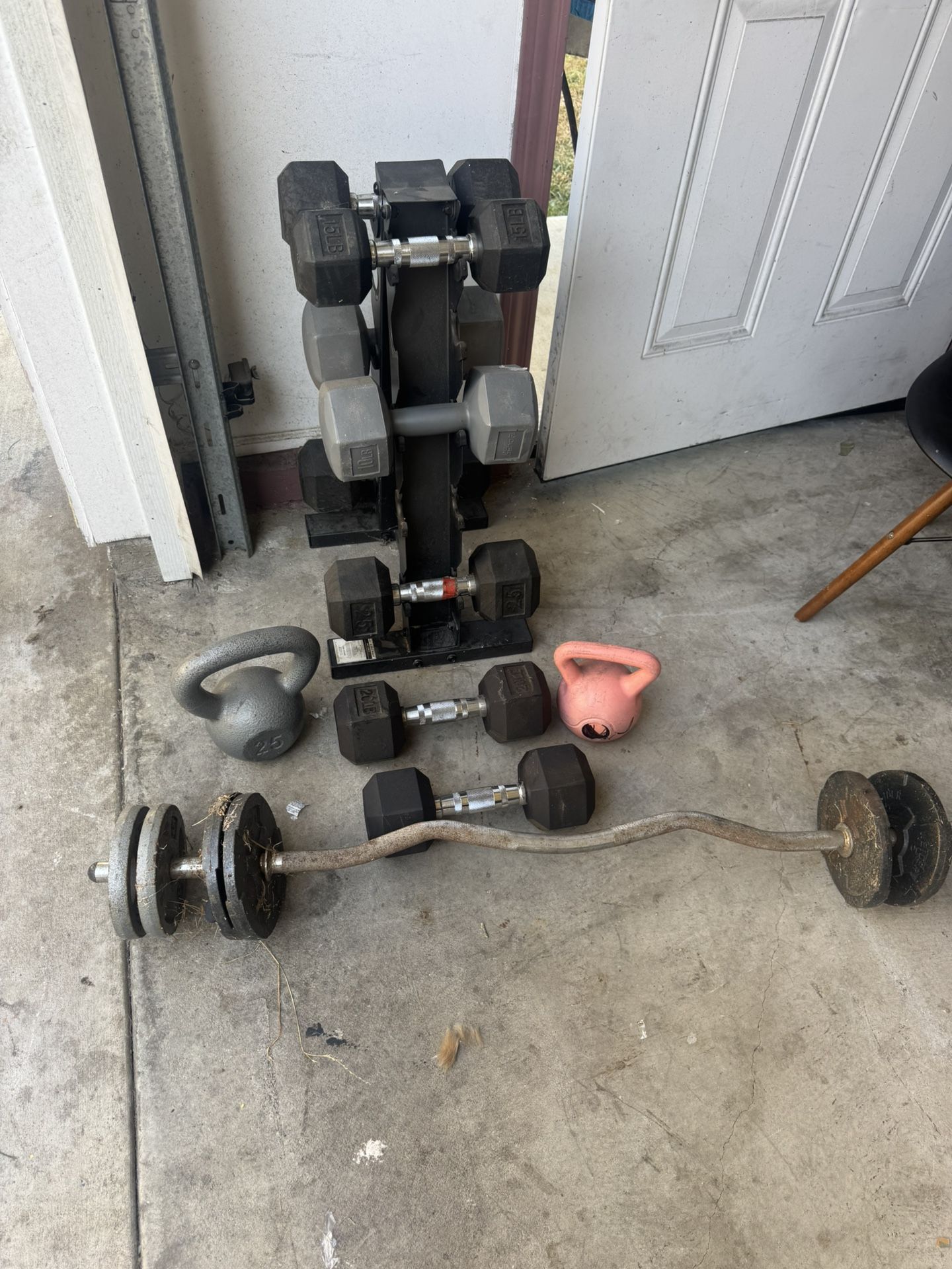 EZ bar W/ Weights , Dumbbells , & Kettle Bells