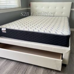 Queen White Platform Bed With Ortho Mattress Included !