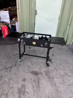58,000 BTU Outdoor Camping Propane Double Burner Stove Cooking Station with Drop-Down Side Tables
