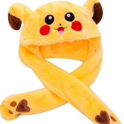 Weightedstuffed Pokemon Pikachu Bunny Hat with Moving Ears - Funny Jumping Bunny Ear Cap - Cosplay