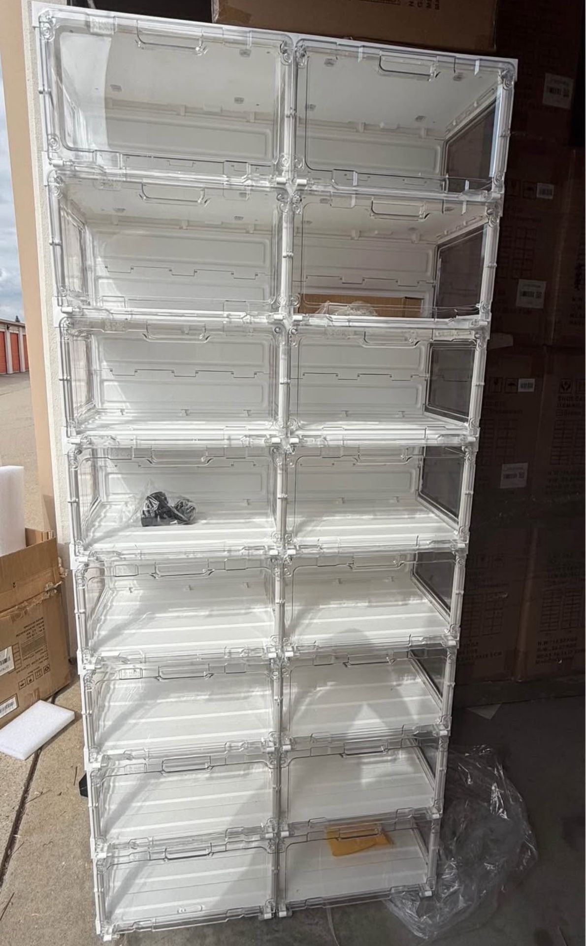 Led Shoe Box Foldable Stackable Sneaker Display Storage with Clear Side Open Door Organizer,Sh