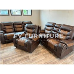 SALA DE PIEL CAFÉ RECLINABLE SOFÁS NUEVOS