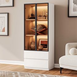 Glass Door Display Cabinet with LED Lighting