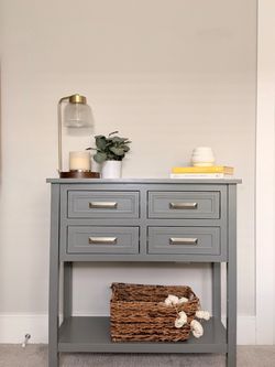 Gray 4-Drawer Console Table with Shelf